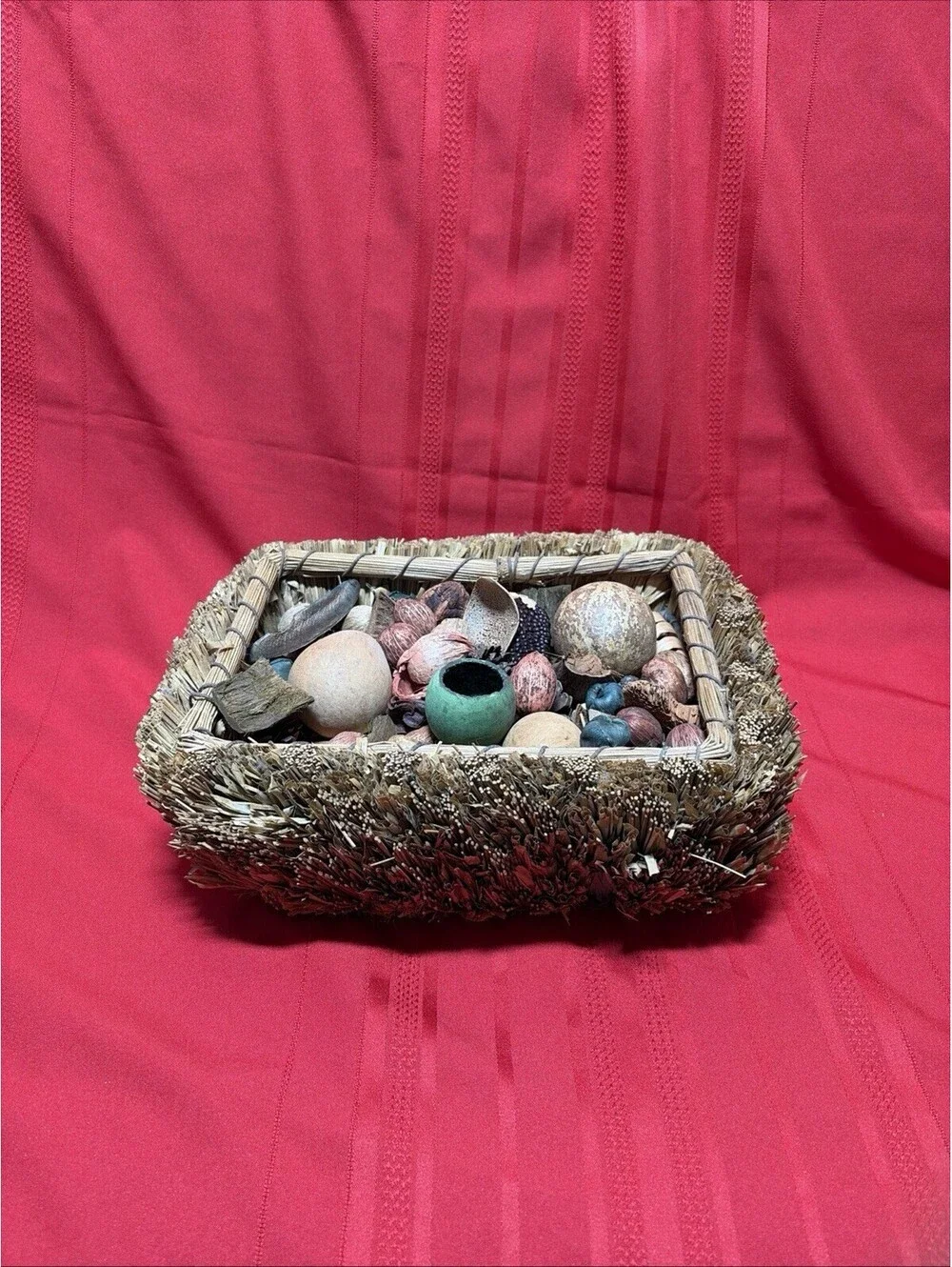 woven grass basket assortment of dried botanical potpourri